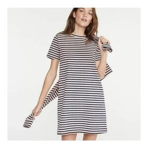 Lou & Grey Navy Striped Cotton Knit Short Sleeve Dress Coastal Nautical, size L
